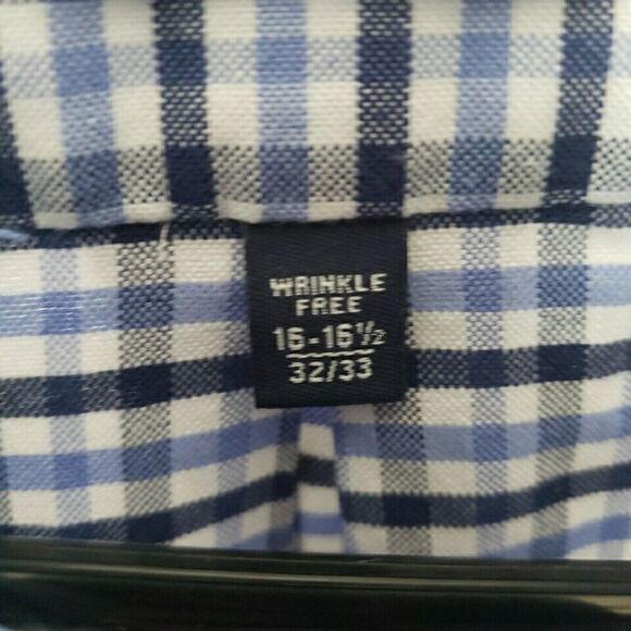 Chaps Mens Shirt Size L 16.5 Long Sleeve Button Up Blue Plaid Regular Fit Oxford - Picture 8 of 12